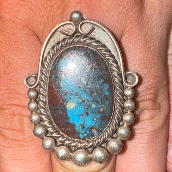 VERY RARE Huge Smoky Bisbee Turquoise, 26 Gram Ring, Silver, South Western U.S - Picture 3 of 8